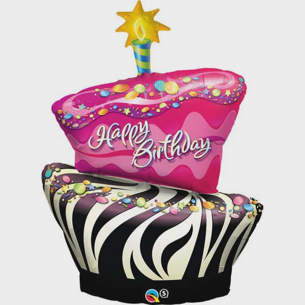 41" SHAPE FOIL BIRTHDAY FUNKY ZEBRA STRIPE CAKE